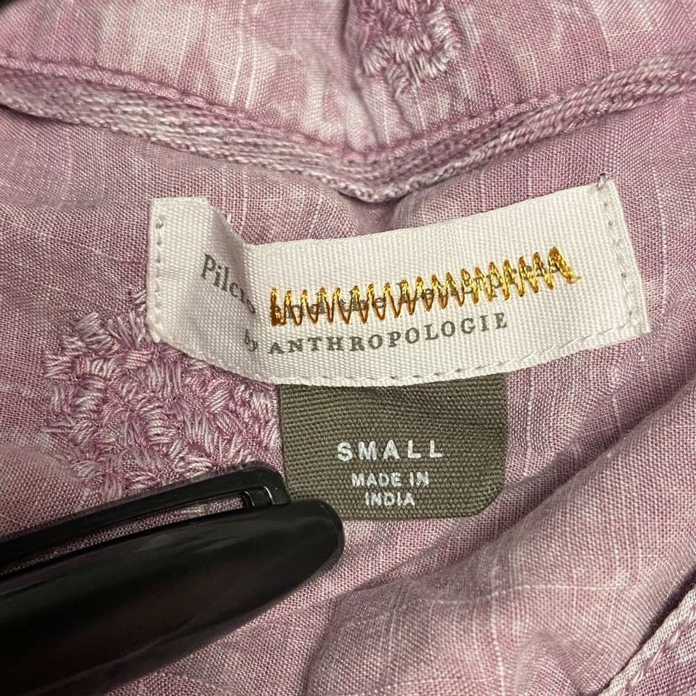 Anthropologie Pilcro Whitney Embroidered Trapeze Buttondown Lilac Size Small - Picture 8 of 14